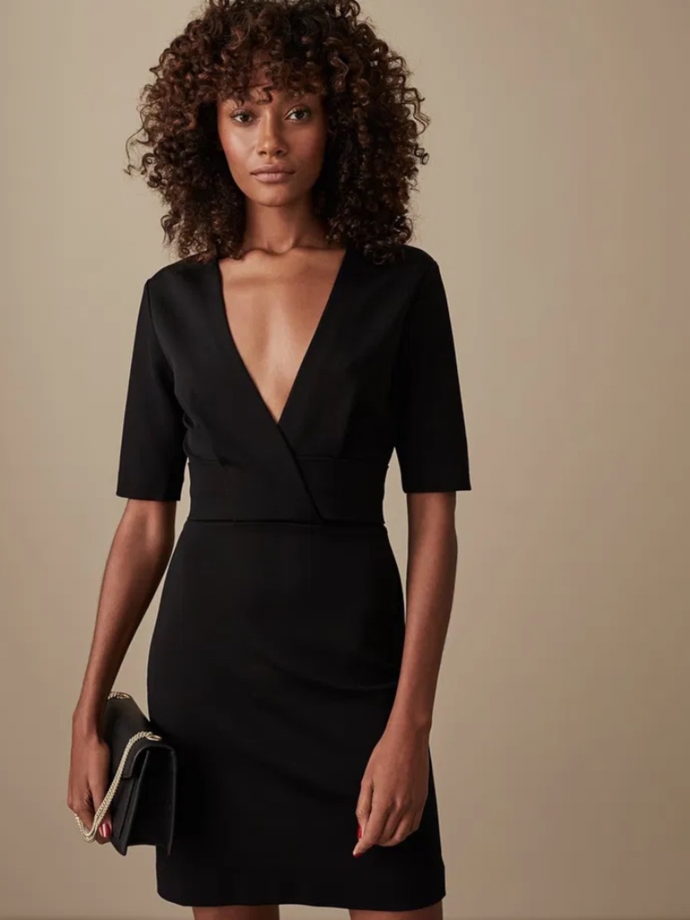 REISS Rebecca Twist-Front Black Dress size 6 beck neck